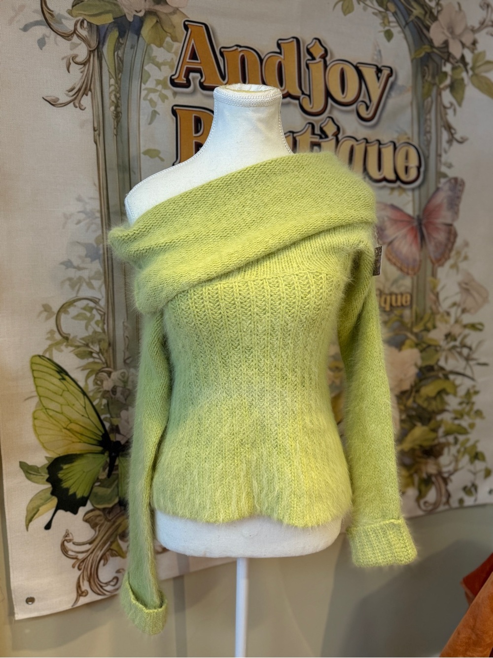 Angora Hair Lime Green Women’s Sweater - Picture 2 of 10